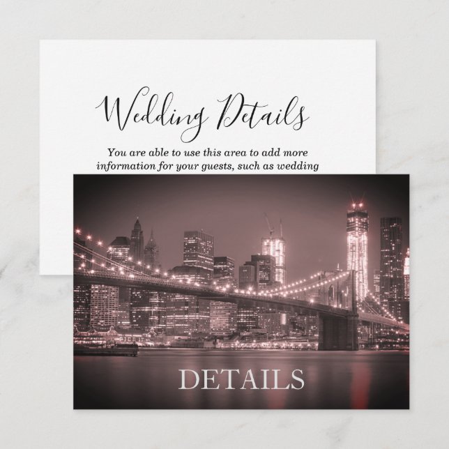 New York Skyline Brooklyn Wedding Reception Detail Invitation (Front/Back)