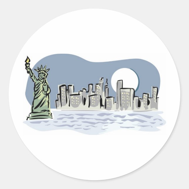 New York Skyline by Moonlight Classic Round Sticker (Front)