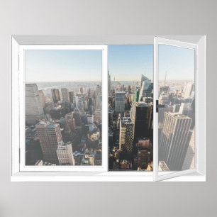 New York Skyline City View Fake Window Poster