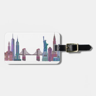 New York Skyline Coloured Buildings Luggage Tag