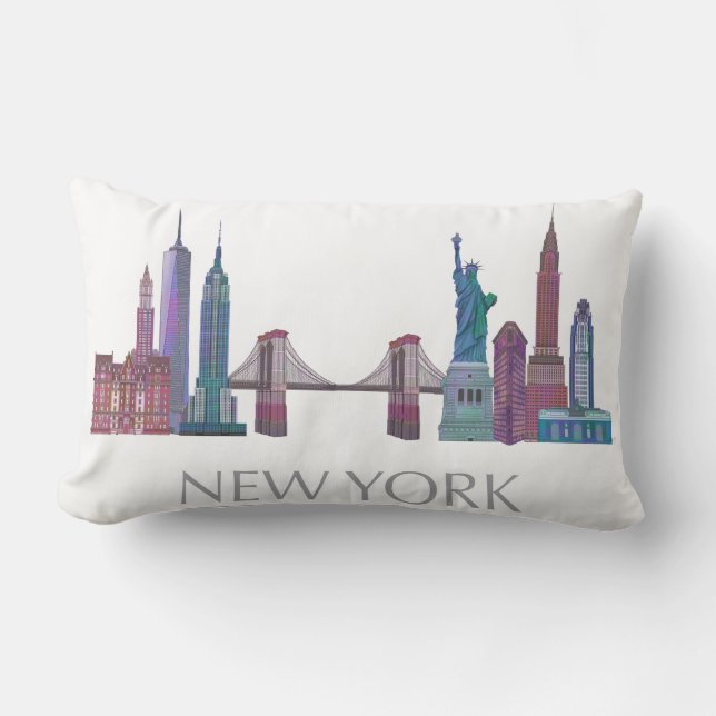 New York Skyline Coloured Buildings Lumbar Cushion (Front)