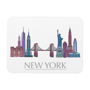 New York Skyline Coloured Buildings Magnet