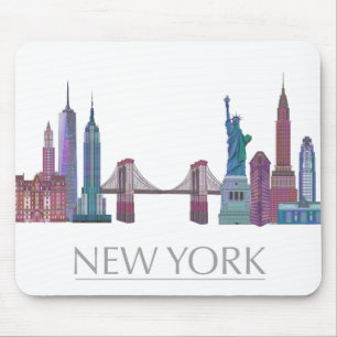 New York Skyline Coloured Buildings Mouse Mat