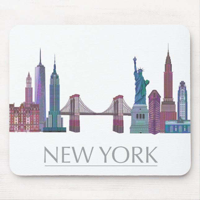 New York Skyline Coloured Buildings Mouse Mat (Front)