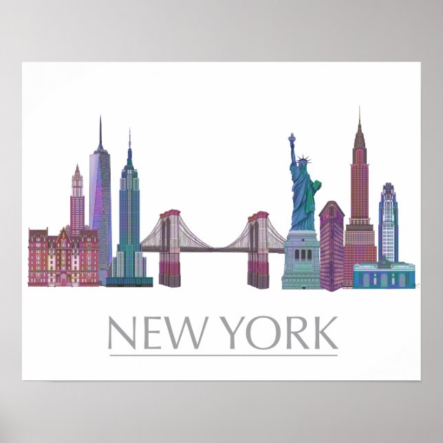 New York Skyline Coloured Buildings Poster (Front)