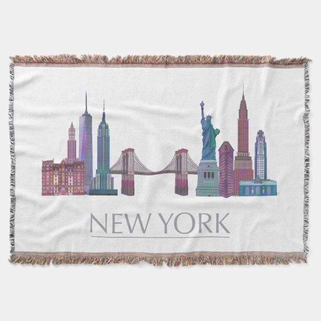 New York Skyline Coloured Buildings Throw Blanket (Front)