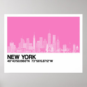 New York Skyline + Coordinates in Pink Poster