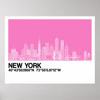 New York Skyline + Coordinates in Pink Poster