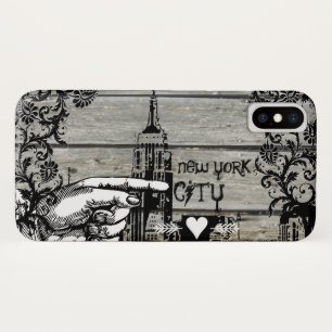 New York Skyline Damask Barn Wood Vines iPhone X Case
