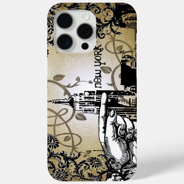 New York Skyline Damask Burnt Vines iPhone Case (Back)