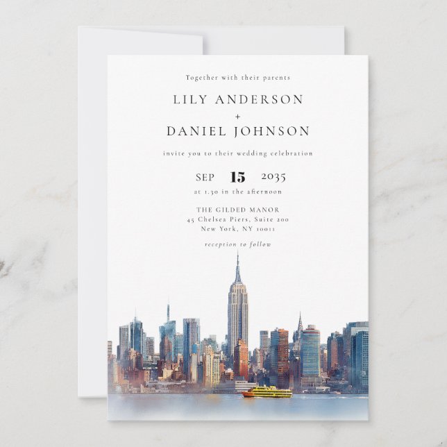 New York Skyline Destination All In One Wedding Invitation (Front)
