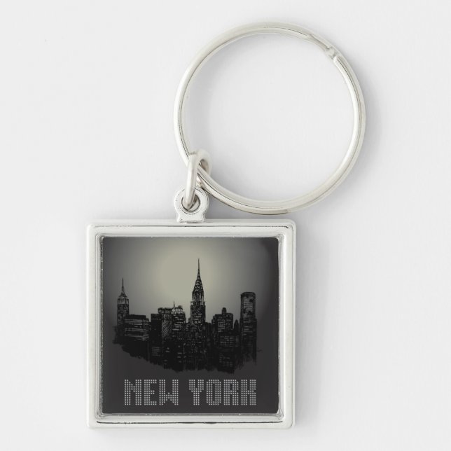 New York Skyline Downtown Build Monogram Key Chain (Front)
