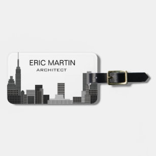 New York Skyline Grey Modern Personalised Name Luggage Tag