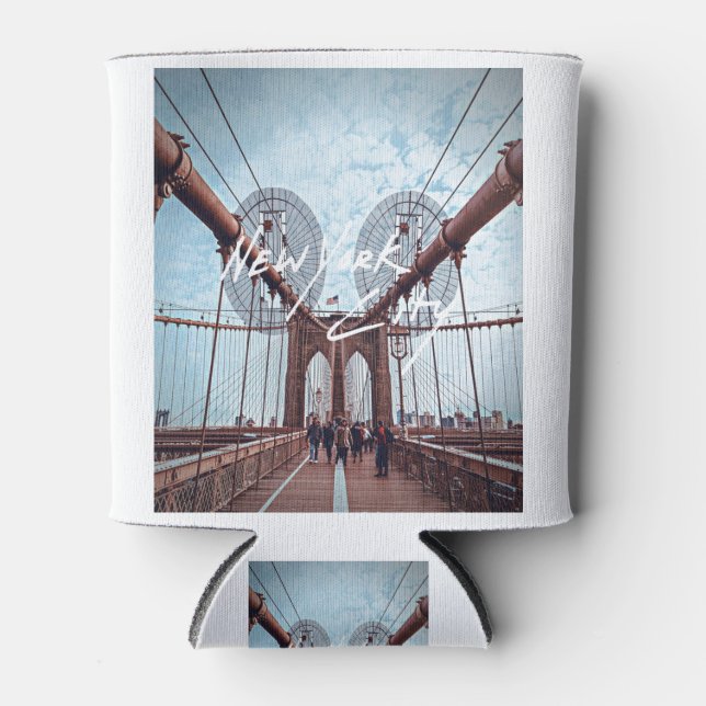 New York Skyline Heartbeat Statue of Liberty Can Cooler (Front)