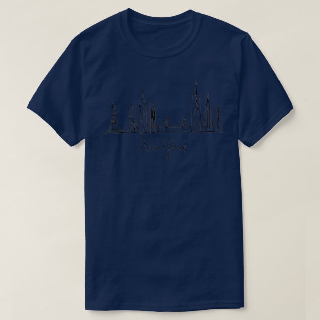 New York Skyline Heartbeat Statue of Liberty I Lov T-Shirt (Design Front)
