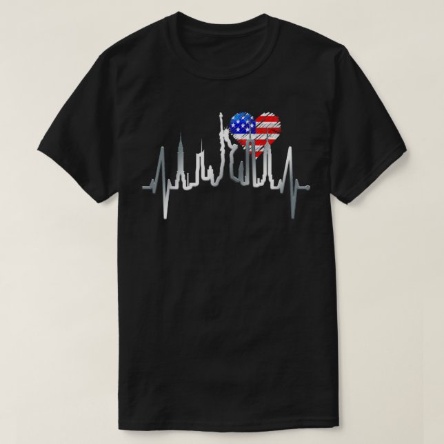 New York Skyline Heartbeat Statue Of Liberty US Fl T-Shirt (Design Front)