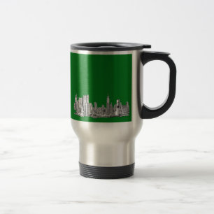 New York skyline ink in green Travel Mug