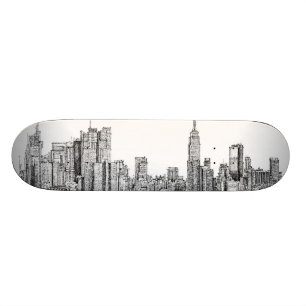 New York skyline ink skateboard
