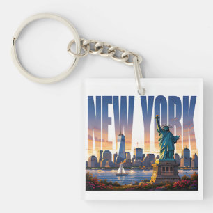 New York Skyline Liberty Waterfront Views Key Ring