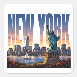 New York Skyline Liberty Waterfront Views Square Sticker