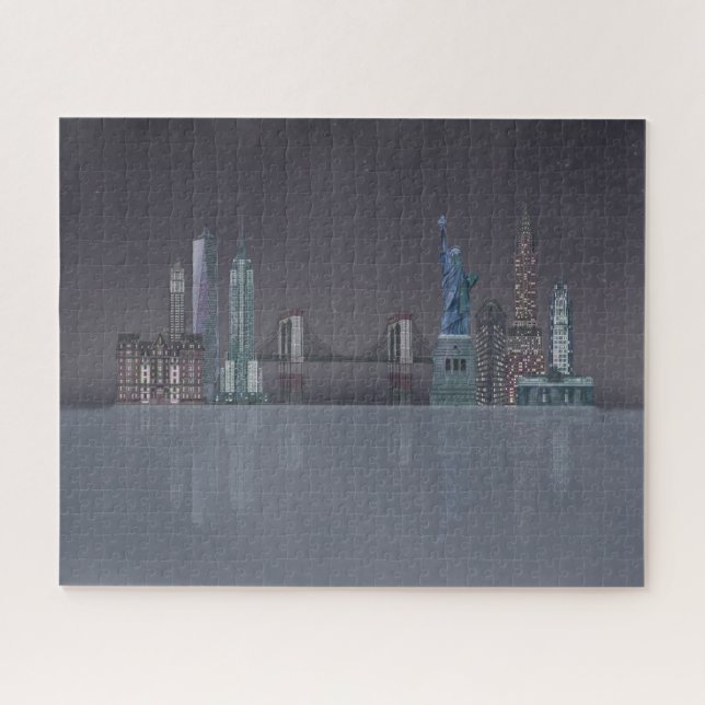 New York Skyline Night Reflections Jigsaw Puzzle (Horizontal)