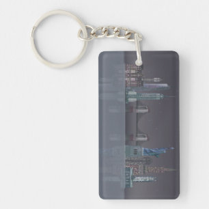 New York Skyline Night Reflections Key Ring