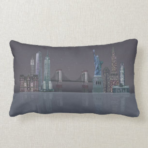 New York Skyline Night Reflections Lumbar Cushion