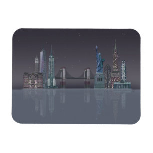 New York Skyline Night Reflections Magnet