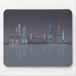 New York Skyline Night Reflections Mouse Mat