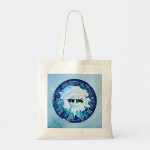 new york skyline of skyscrapers in round  tote bag