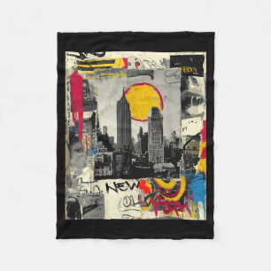 New york skyline punk grunge vintage retro graffit fleece blanket
