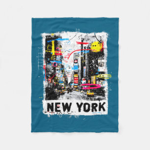 New york skyline punk grunge vintage retro graffit fleece blanket