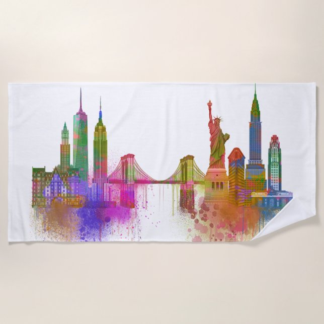 New York Skyline - Rainbow Beach Towel (Front)