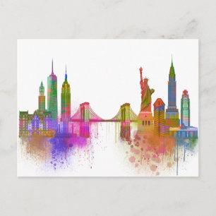 New York Skyline - Rainbow Postcard