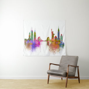 New York Skyline - Rainbow Tapestry
