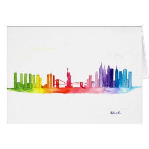 New York skyline Rainbow watercolor NYC