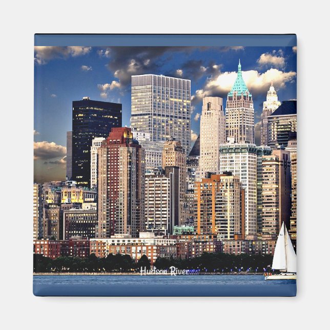 New York Skyline, Sailboat on the Hudson River Magnet (Front)
