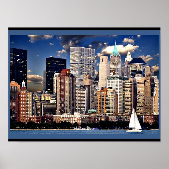 New York Skyline, Sailboat on the Hudson River Poster (Front)