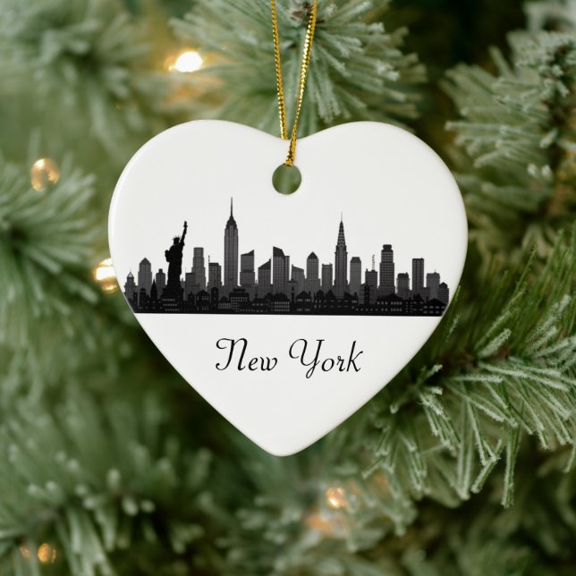 New York Skyline Silhouette Black Elegant Script Ceramic Tree Decoration (Tree)