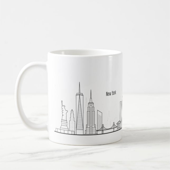 New York Skyline Silhouette Black Elegant Script Coffee Mug (Left)
