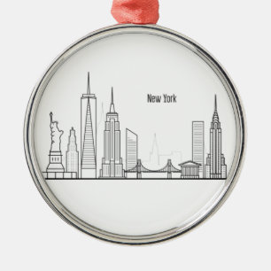 New York Skyline Silhouette Black Elegant Script Metal Tree Decoration