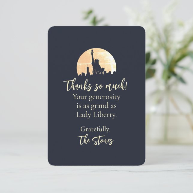 New York Skyline Statue of Liberty Silhouette Thank You Card (Standing Front)