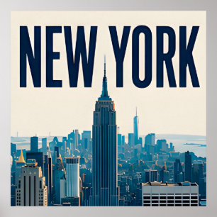 New York Skyline Statue of Liberty Travel Design Poster