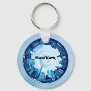 New York Skyline Tiny Planet Keychain –Custom Text