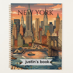 New York Skyline Travel Art Vintage Personalise Planner