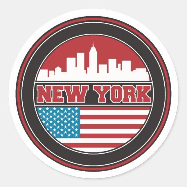New York Skyline | United States Flag Classic Round Sticker (Front)
