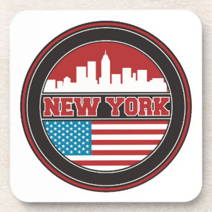 New York Skyline United States Flag Coaster