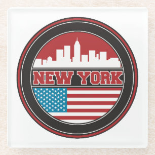 New York Skyline United States Flag Glass Coaster