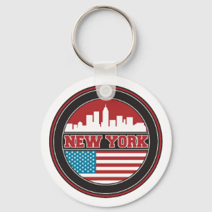 New York Skyline United States Flag Key Ring