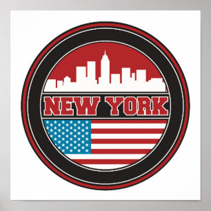 New York Skyline   United States Flag Poster